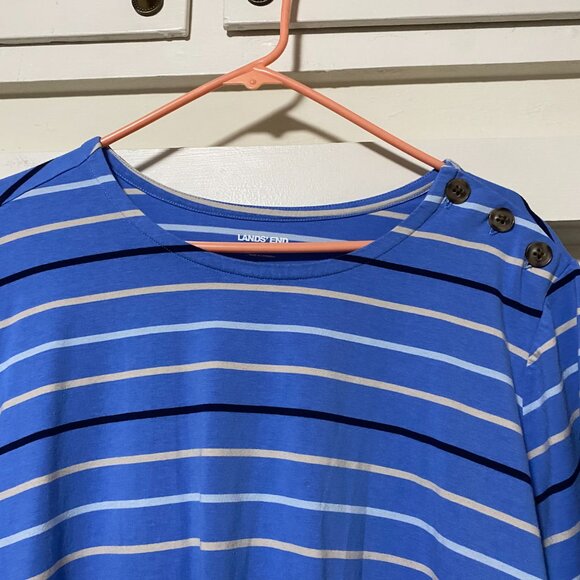 Lands' End short sleeve, ocean blue striped tunic w/3 buttons, size 3X - Picture 2 of 10